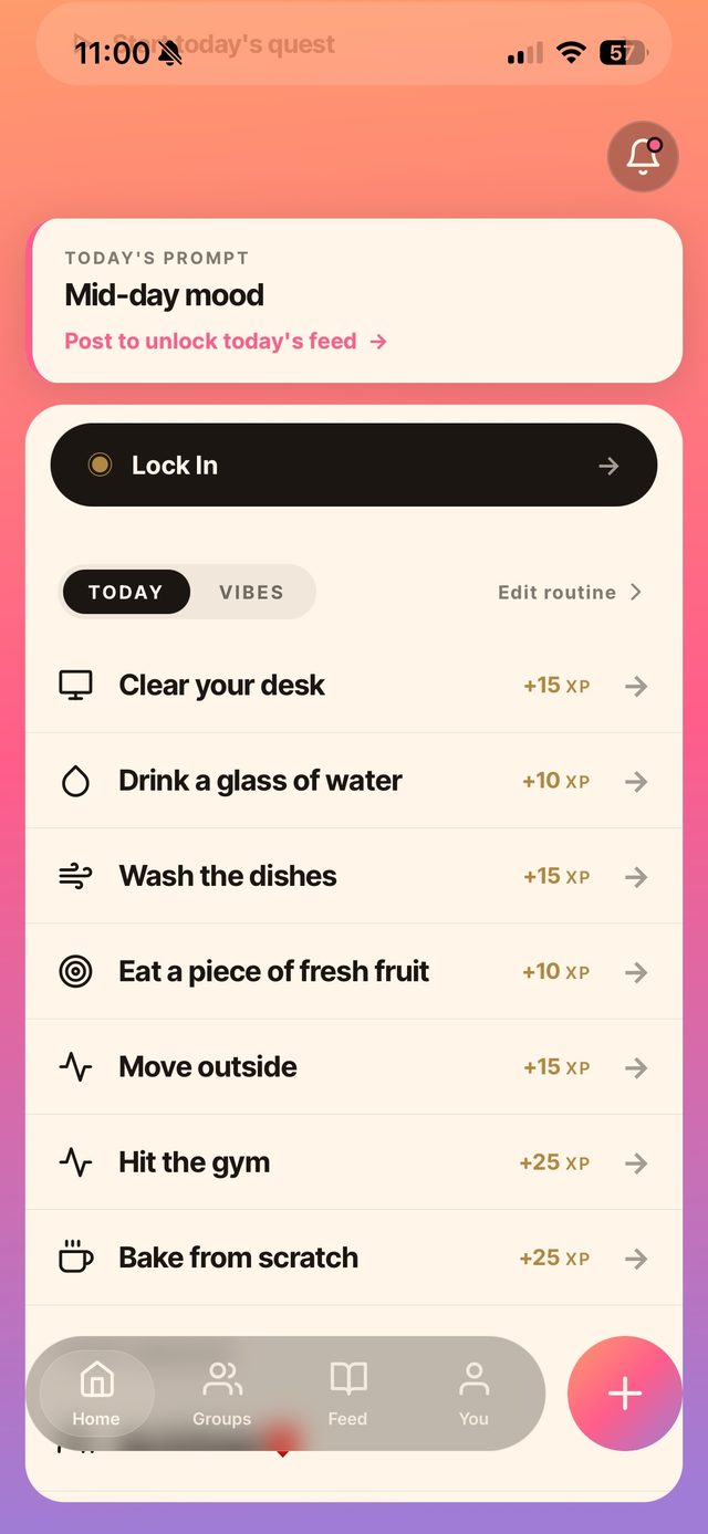 A Kleios daily routine: user-written tasks, each worth XP